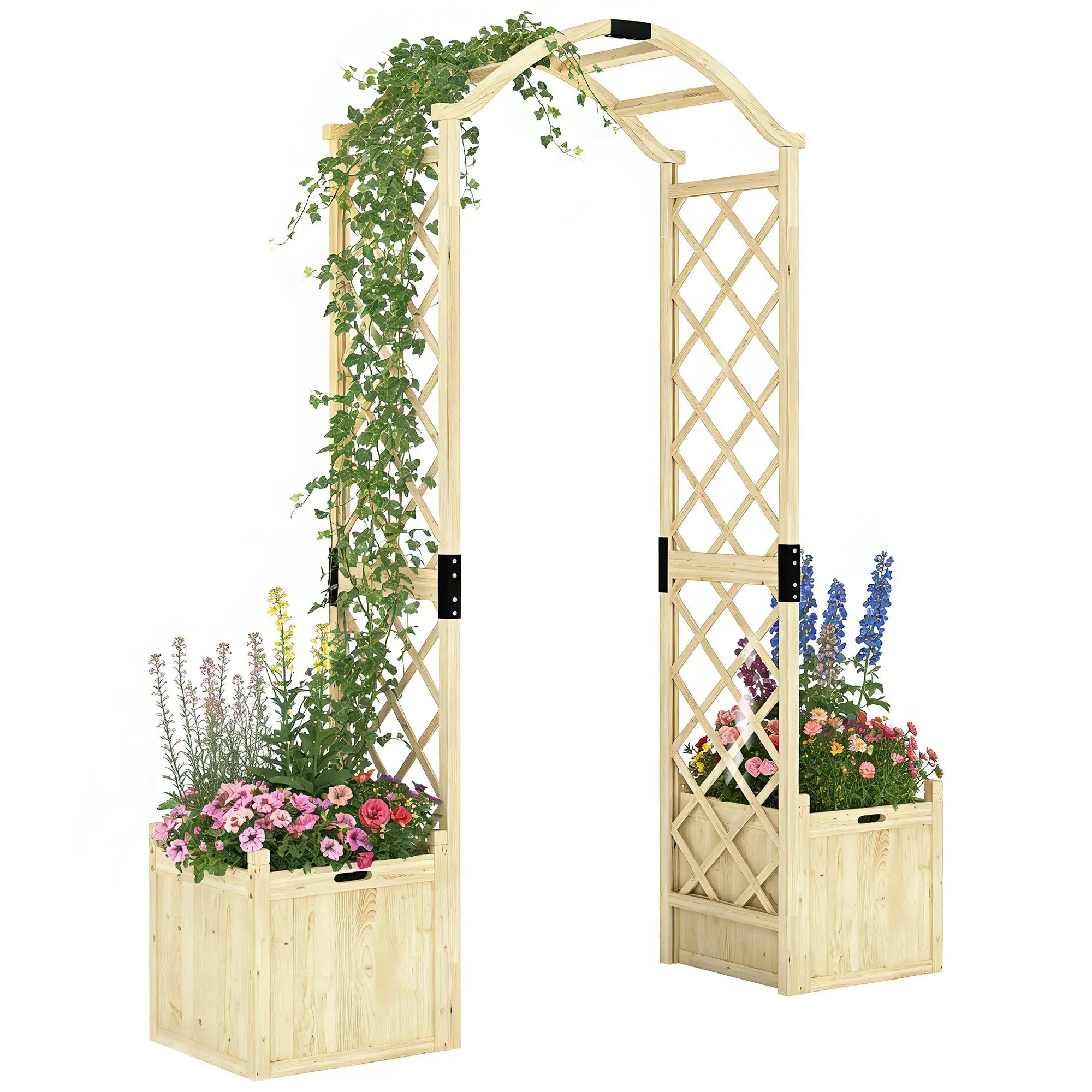 Wooden Garden Arch With 2 Planter Boxes, Arch Trellis, Natural Wood Garden Arches at Gallery Canada