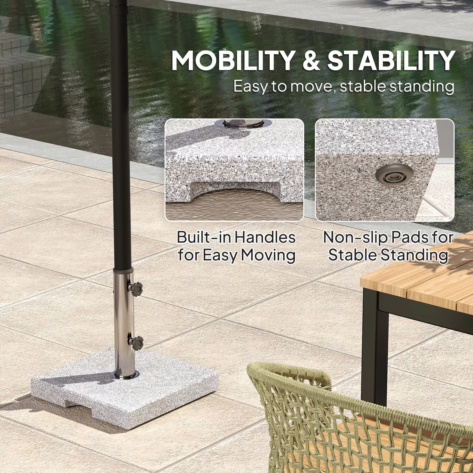 Square Patio Umbrella Base, Outdoor Stand with Handles, Heavy Duty, Grey Umbrella Bases at Gallery Canada