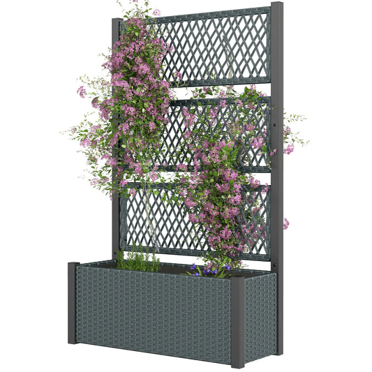 Wicker Outdoor Planter With Trellis, 58", Dark Grey Raised Garden Beds Dark Grey, Black at Gallery Canada