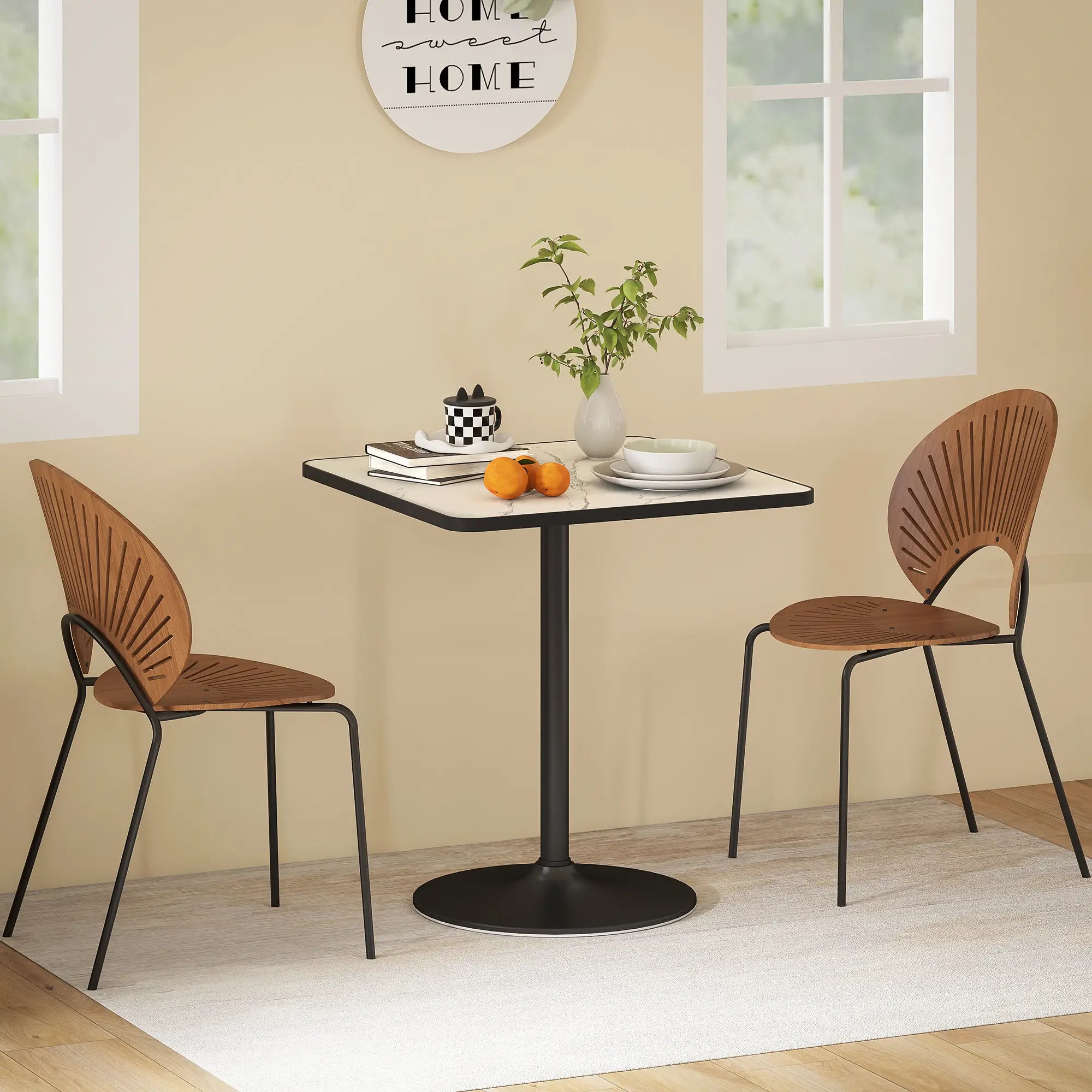 Modern Dining Table For 4, White Marble Effect Tabletop, Round Base, White Dining Tables at Gallery Canada