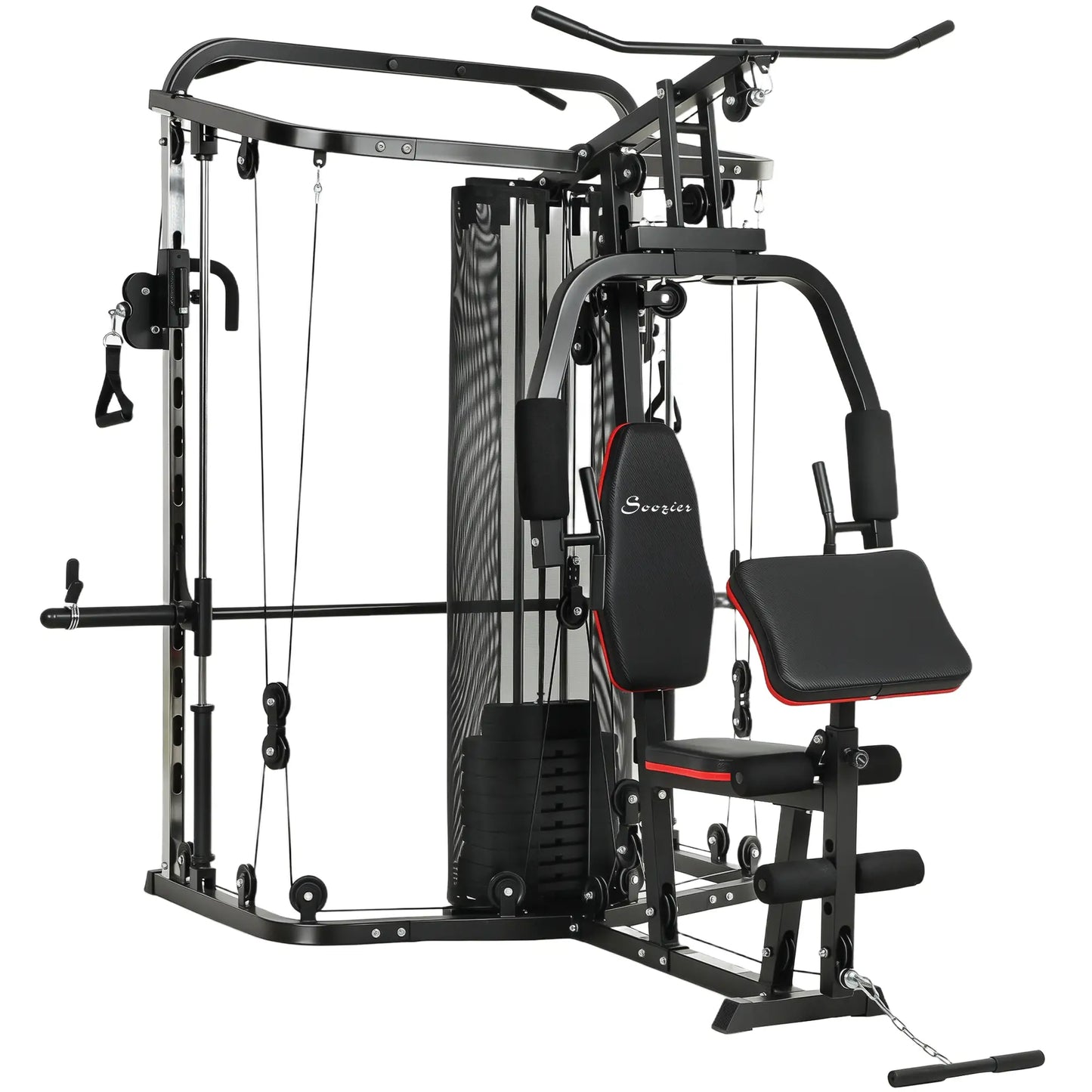 Multi Gym Smith Machine, 143LBS Weight Stack, Cable Pulley System Strength Training Equipment Black at Gallery Canada