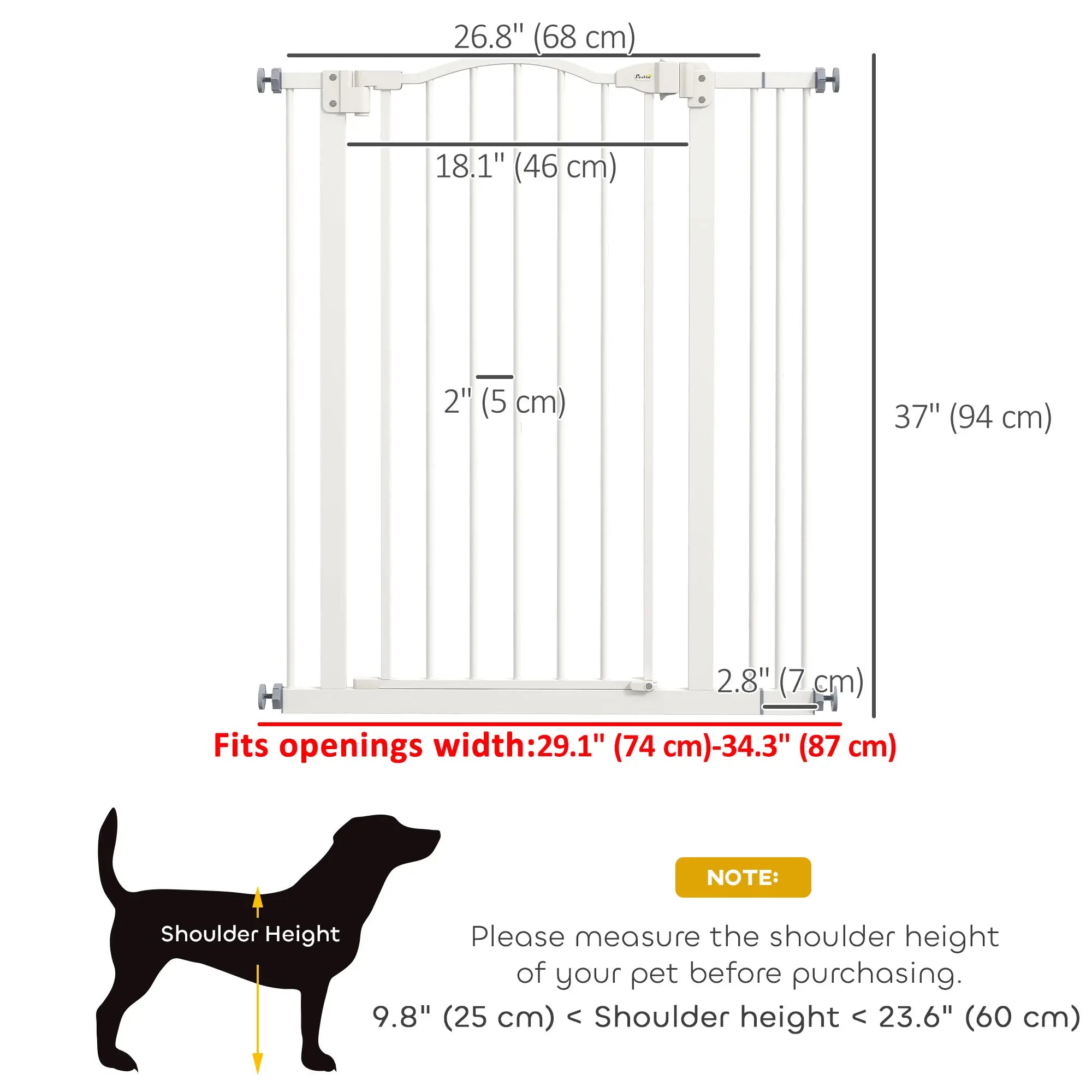 Extra Tall Dog Gate with Door, Pressure Fit, Auto Close, 29