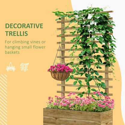 Wooden Planter With Trellis, Raised Garden Bed, 30" x 12" x 61", Nature Wood Wooden Planter Boxes at Gallery Canada