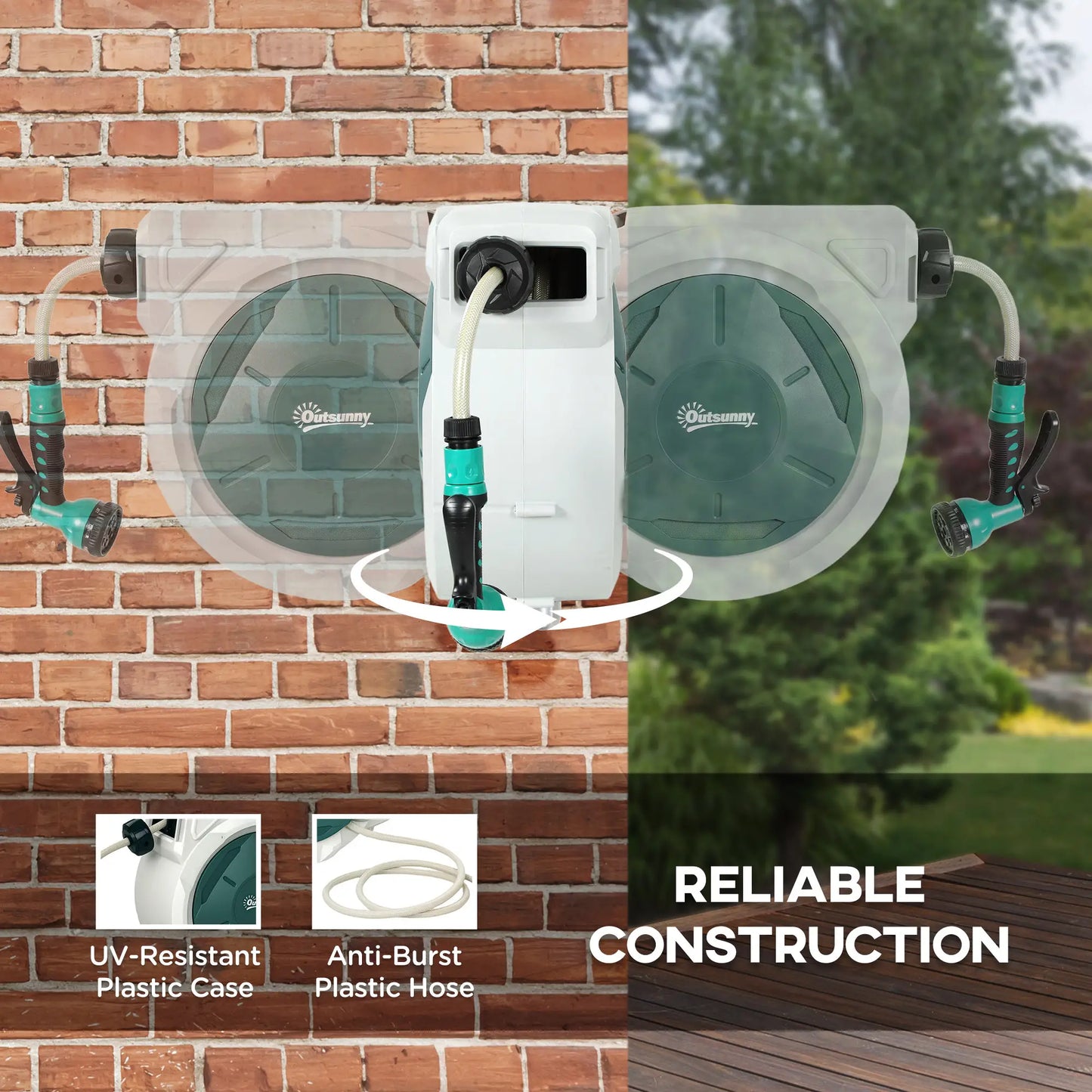 1/2 in x 65ft Wall Mounted Garden Hose Reel, Retractable Auto Rewind, Green Garden Accessories at Gallery Canada