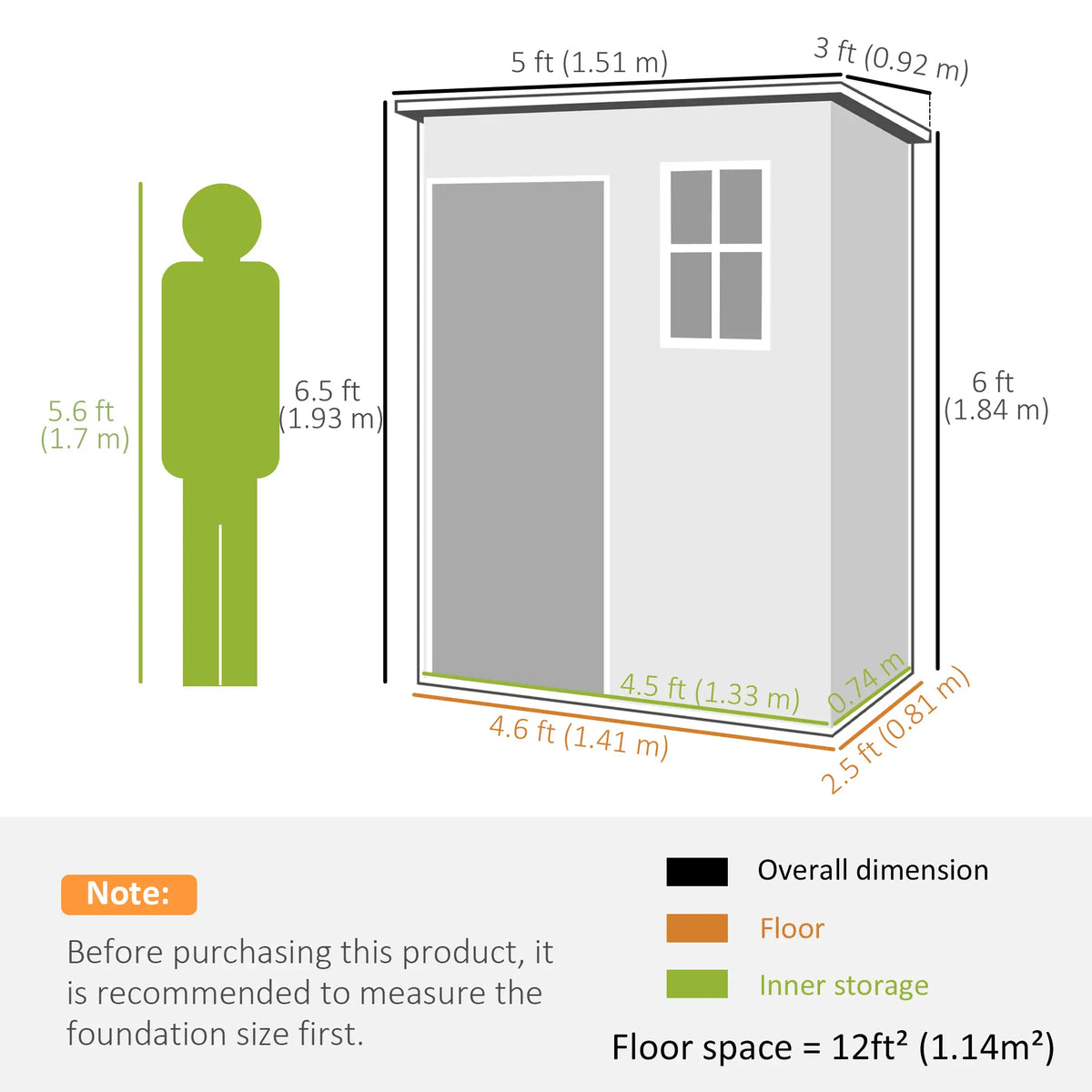 5 x 3FT Garden Shed With Floor, Lockable Door, Window, Vent, Dark Grey Sheds at Gallery Canada
