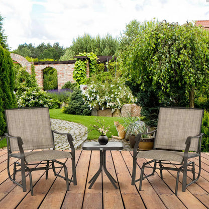 3 Piece Patio Glider Set, Outdoor Gliders, Mesh Seat, Glass Table, Mixed Brown, Brown Outdoor Gliders at Gallery Canada