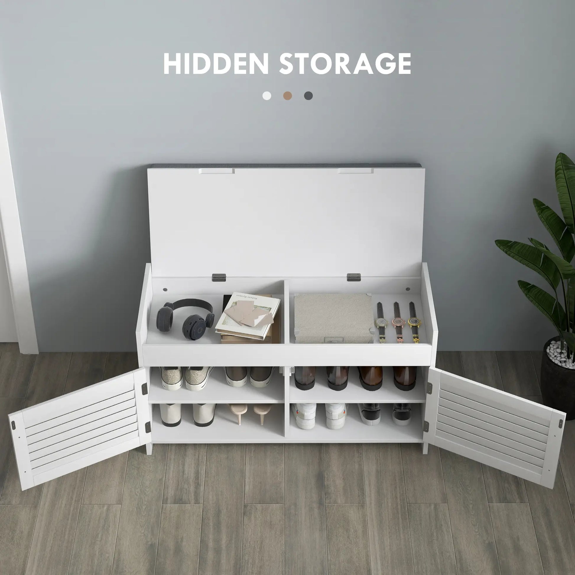 Entryway Bench with Cushion, Hidden Storage, 35.4", White Shoe Storage Cabinets & Racks at Gallery Canada
