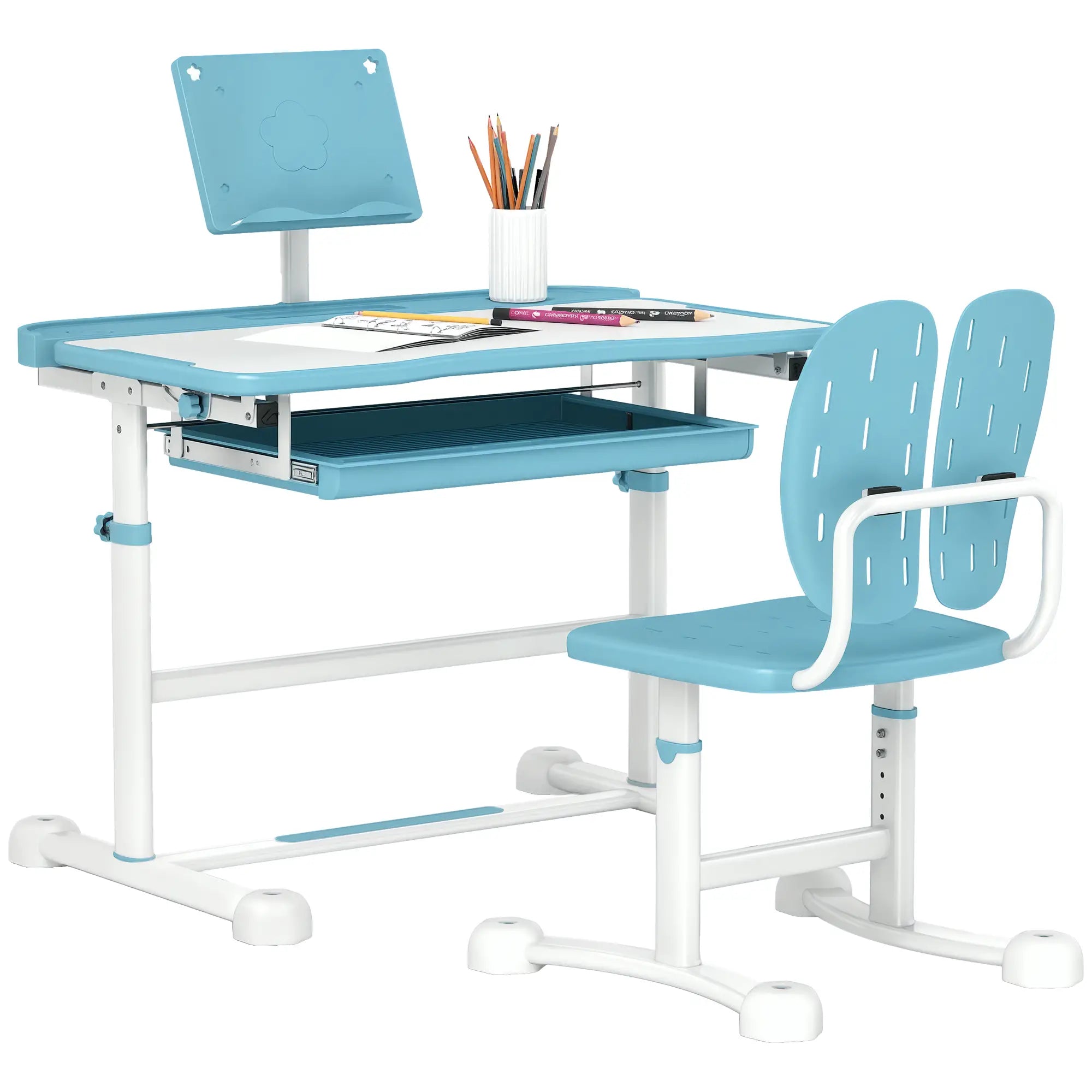Adjustable Kids Desk and Chair Set, Tilt Desktop, Large Board, Drawer, Blue Kids Desk Sets at Gallery Canada