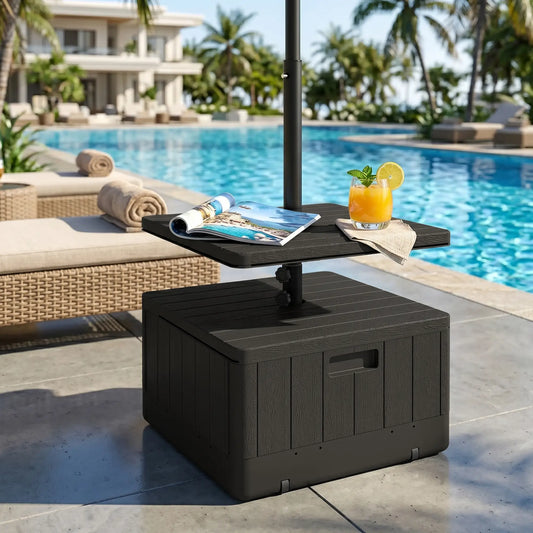 Heavy Duty Umbrella Base with Wheels, Table Tray, 176lbs, Black Umbrella Bases Black at Gallery Canada