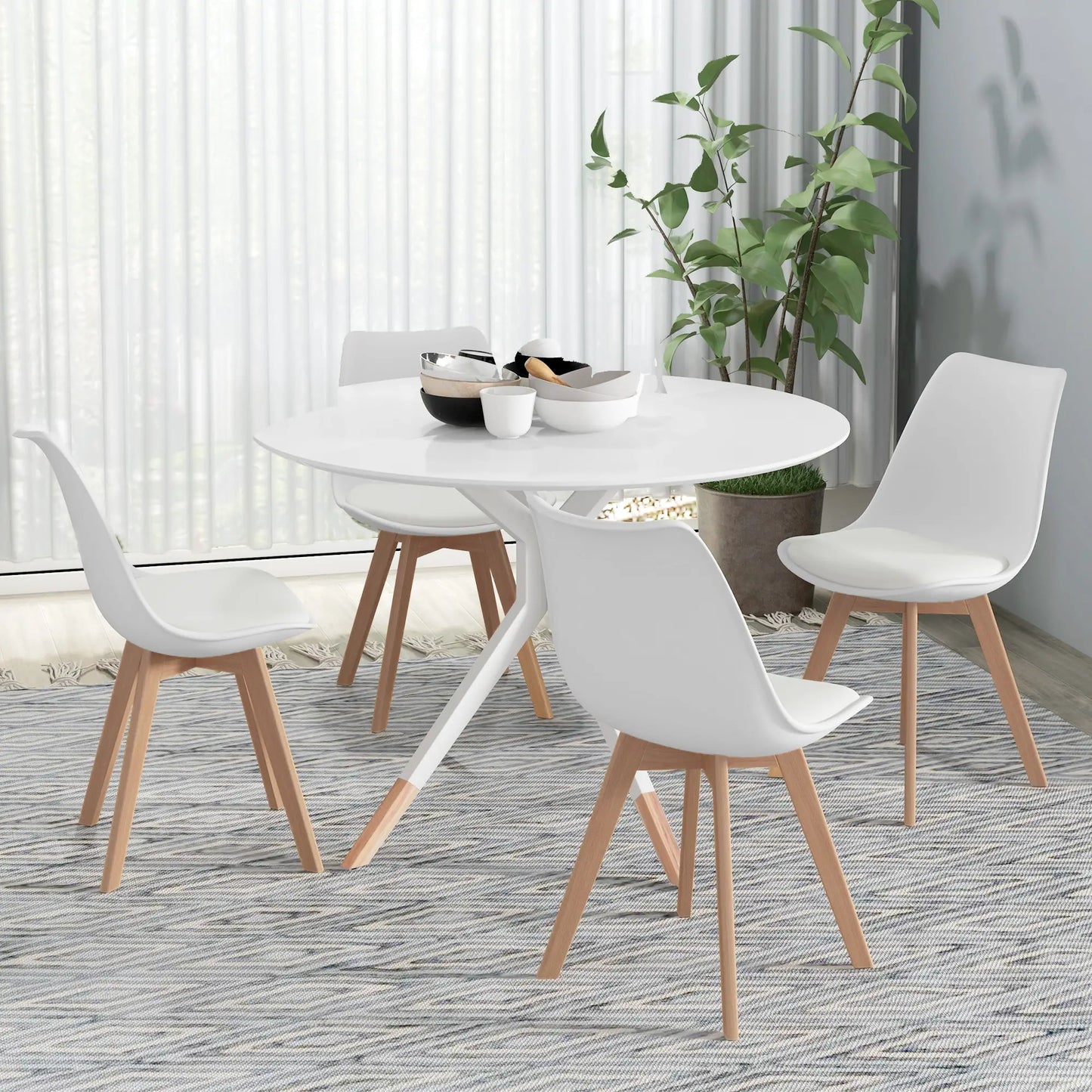Modern Dining Table Chairs Set of 4, Rubber Wood, PU Leather Cushion Bar Sets at Gallery Canada