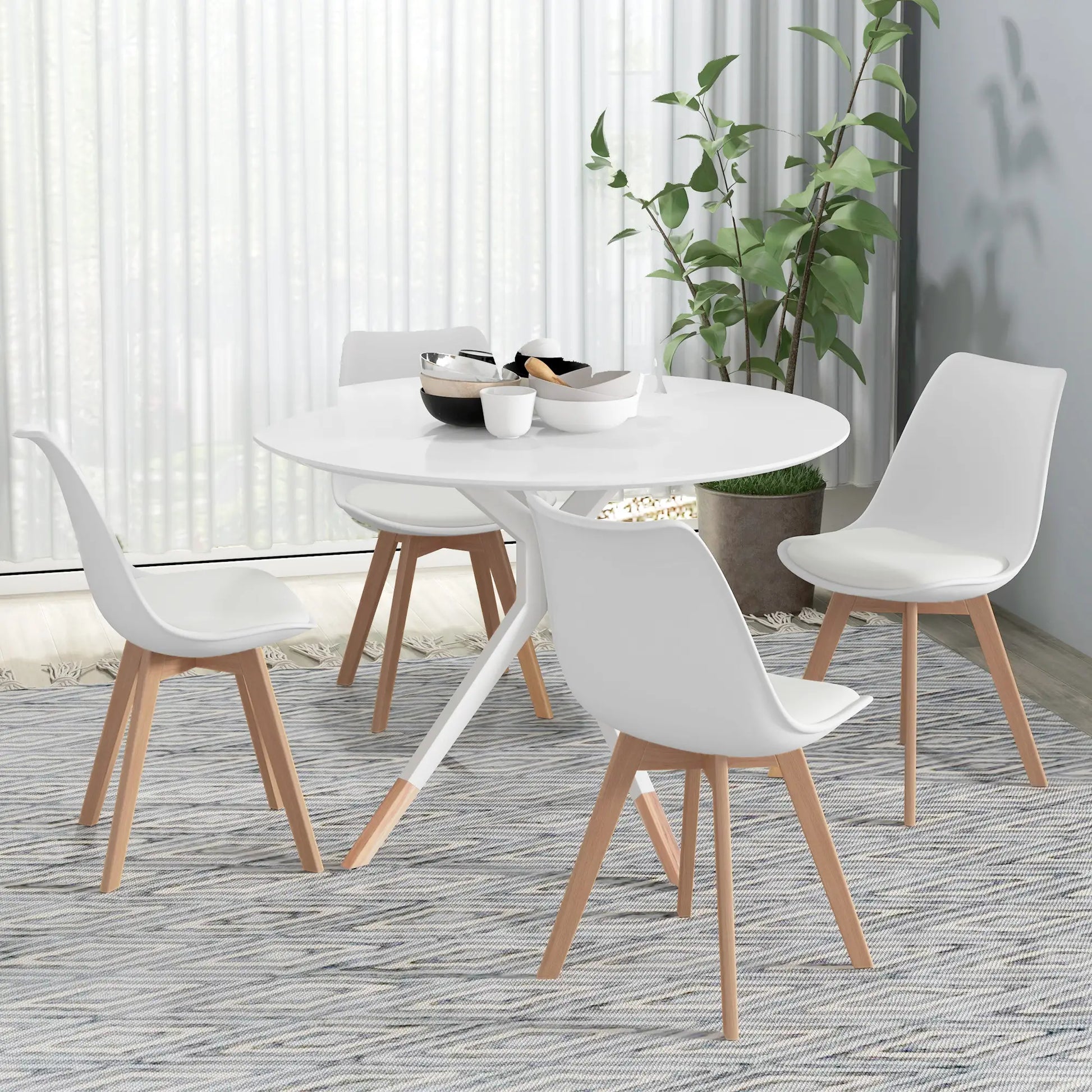 Modern Dining Table Chairs Set of 4, Rubber Wood, PU Leather Cushion Bar Sets at Gallery Canada