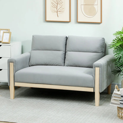 53" Loveseat Sofa, 2 Seater with Wood Legs, Velvet, Grey 2-Seater Sofas at Gallery Canada