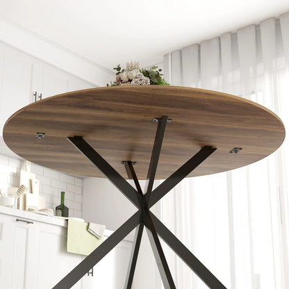 47 Inch Round Kitchen Table, Industrial Dining Table, Dark Brown Black Dining Tables at Gallery Canada