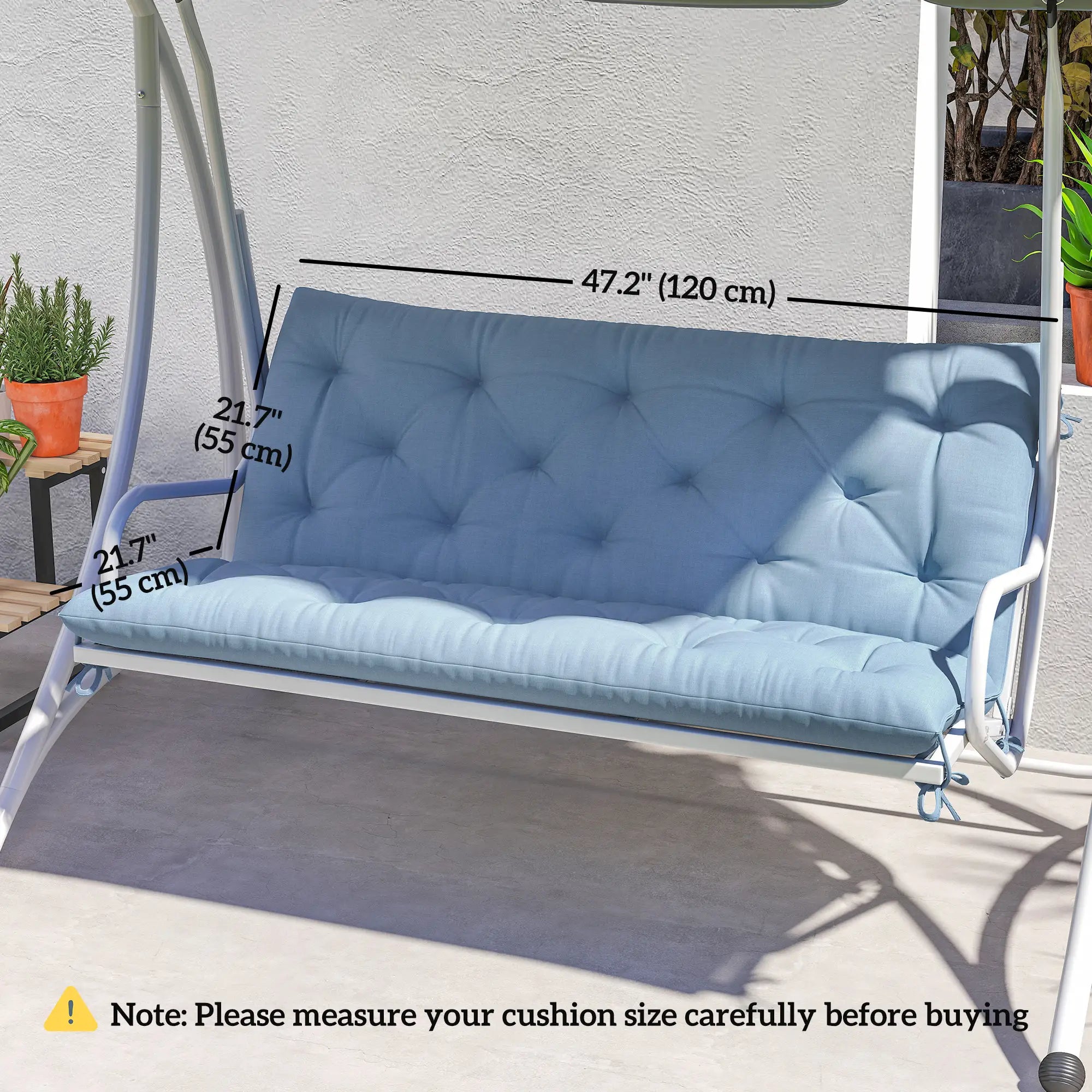2 Seater Garden Bench Cushion, Thick Outdoor Non-Slip, 47