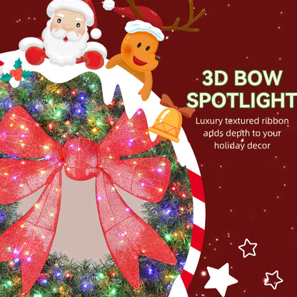 36in Pre-Lit Christmas Wreath, 3D Red Bow, 11 Lighting Modes, Remote, Red Christmas Wreaths at Gallery Canada