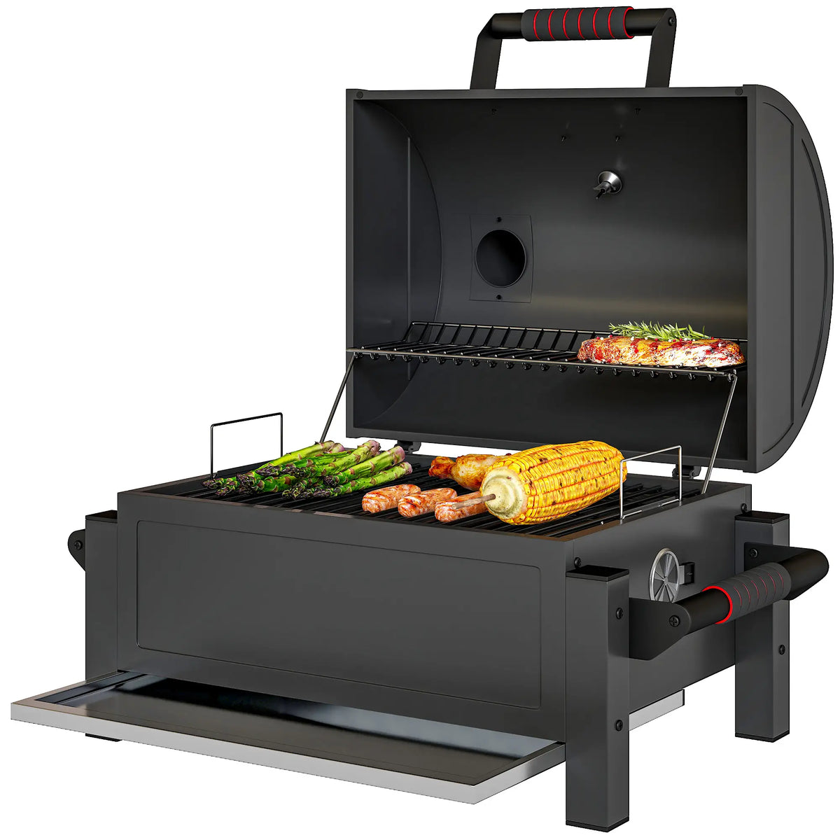 Portable Tabletop Charcoal Smoker, Ash Catcher, Thermometer, Black Charcoal BBQ Grils Black at Gallery Canada