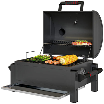 Portable Tabletop Charcoal Smoker, Ash Catcher, Thermometer, Black Charcoal BBQ Grils Black at Gallery Canada