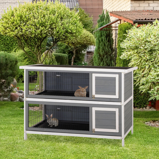 2 Tier Wooden Rabbit Hutch Bunny Pet House Wooden Coop Run, Grey Rabbit Hutch Grey, White at Gallery Canada