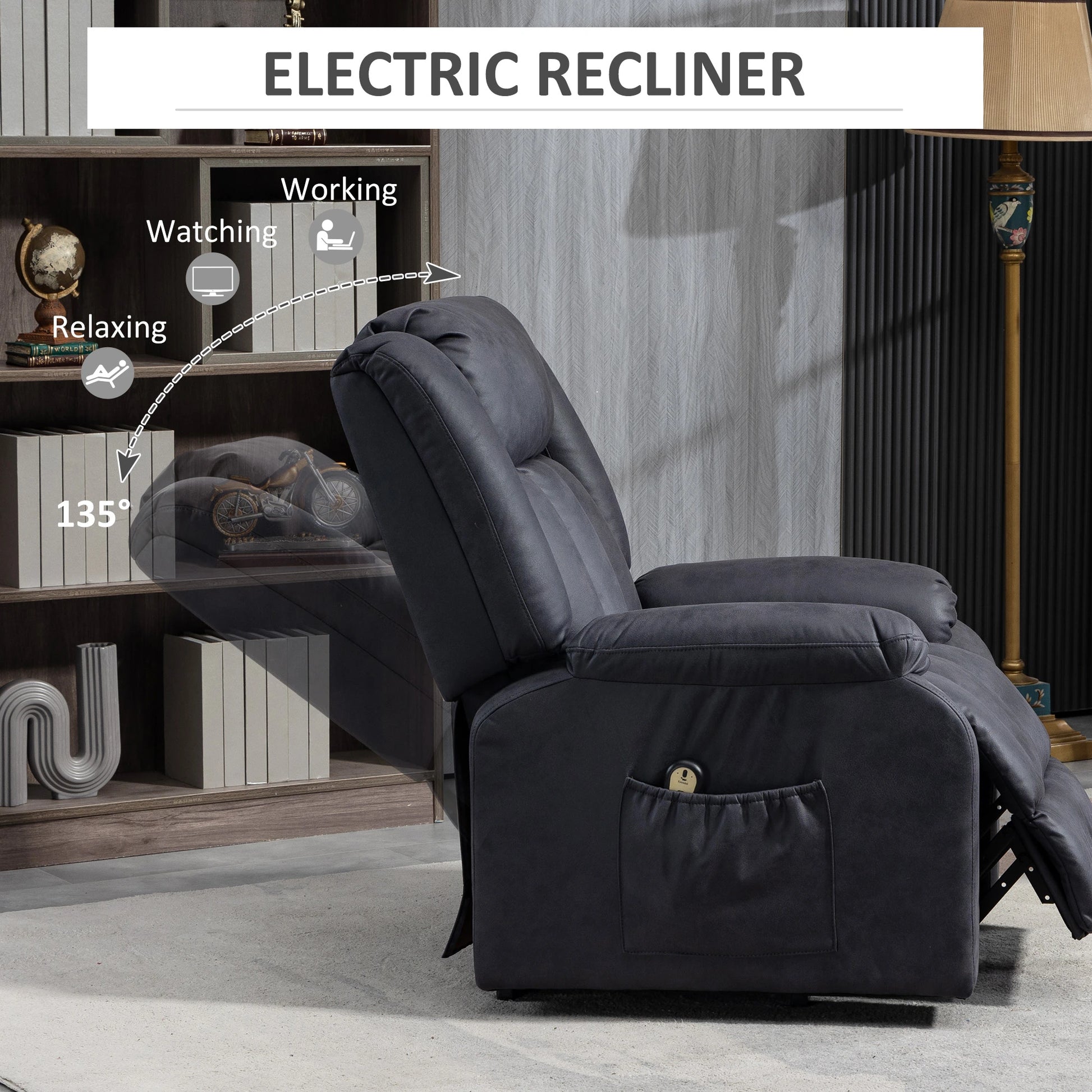 Electric Recliner Chair, Microfibre Upholstery, Remote, Charcoal Grey Electric Power Lift Chairs at Gallery Canada