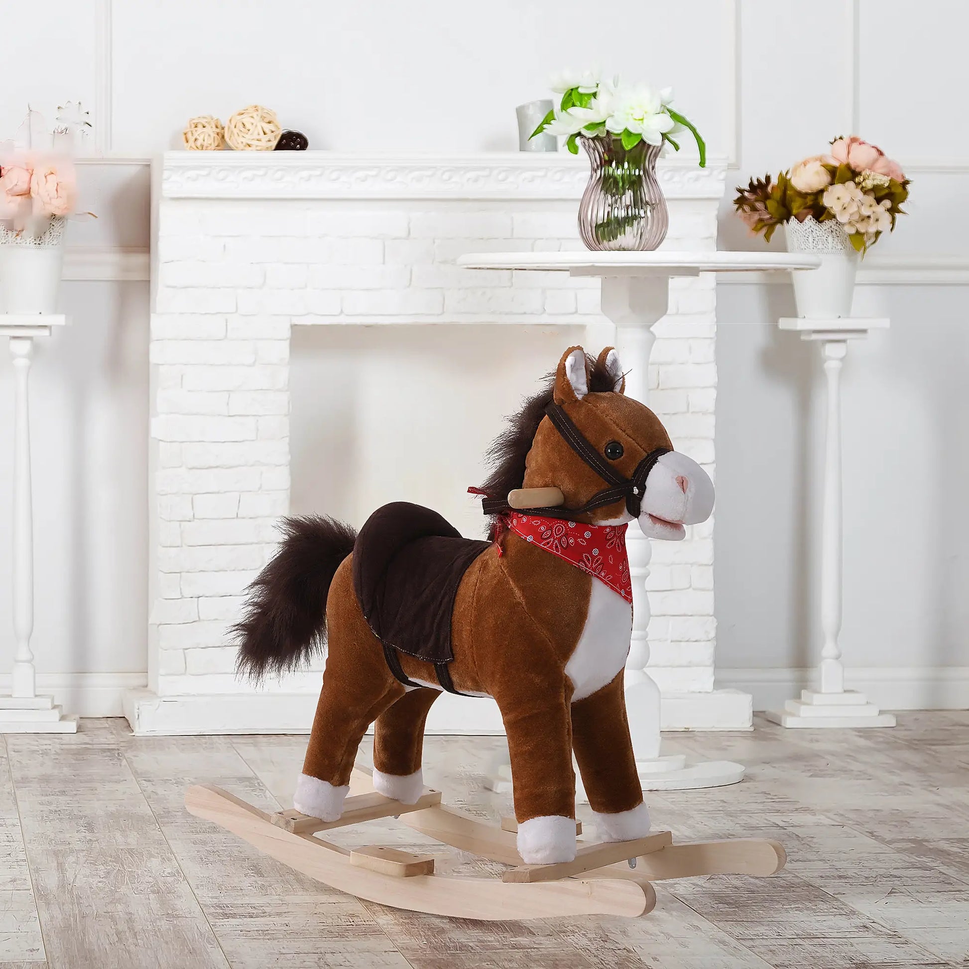 Kids Plush Ride On Rocking Horse, Animal Adventure Rocker, Brown, Red Rocking Horses at Gallery Canada