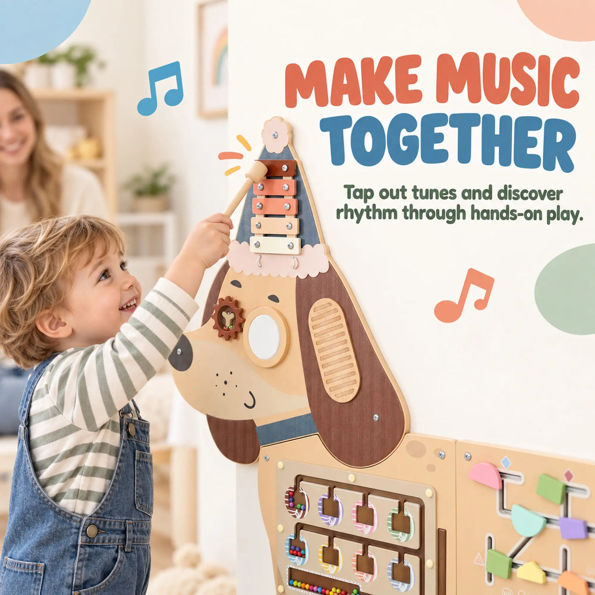 Tableau d'activités mural en bois, Panneau sensoriel Montessori, Teckel, Tout-petit
