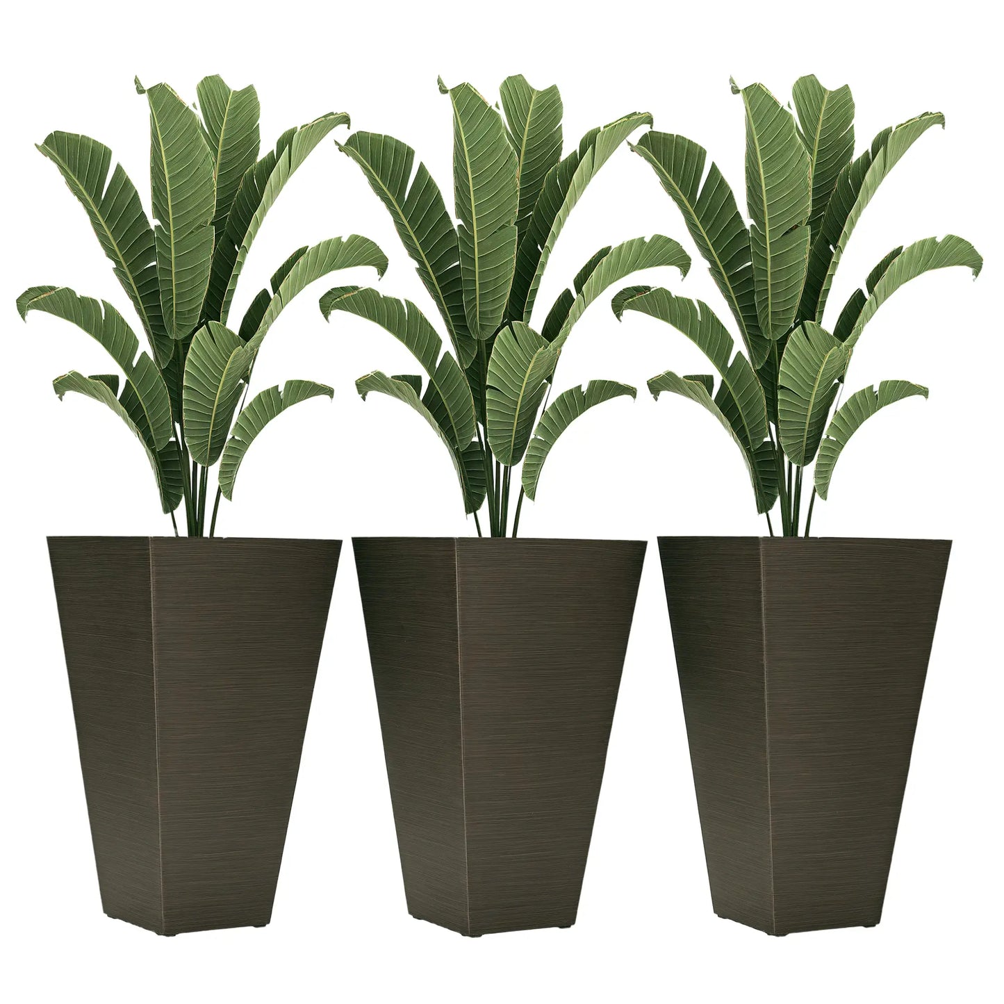 Ensemble de 3 Pots de Plante Hauts, 28 Pouces Taper, Bronze