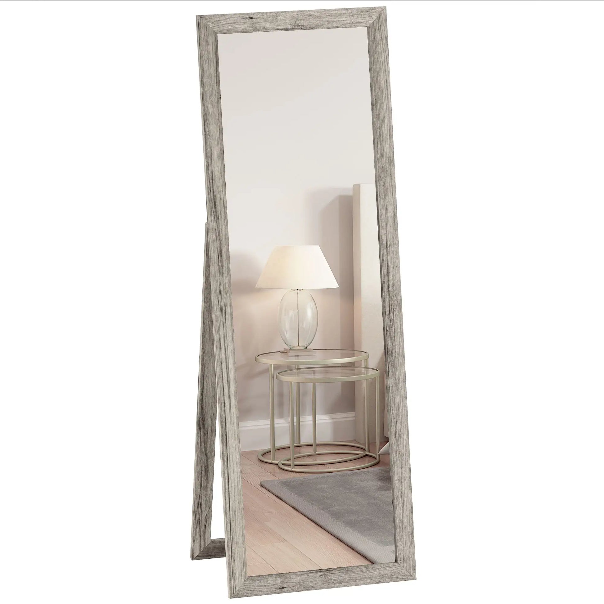 58" x 20" Floor Mirror, Full Body, Bedroom, Living Room, Wood Grain, Grey Full Length Mirrors at Gallery Canada