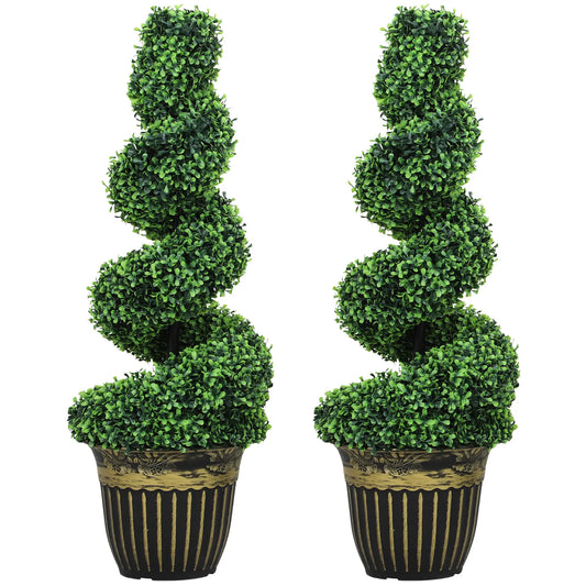 Artificial Topiary Spiral Boxwood Trees, Set of 2 with Pot, 90cm Artificial Trees Green at Gallery Canada