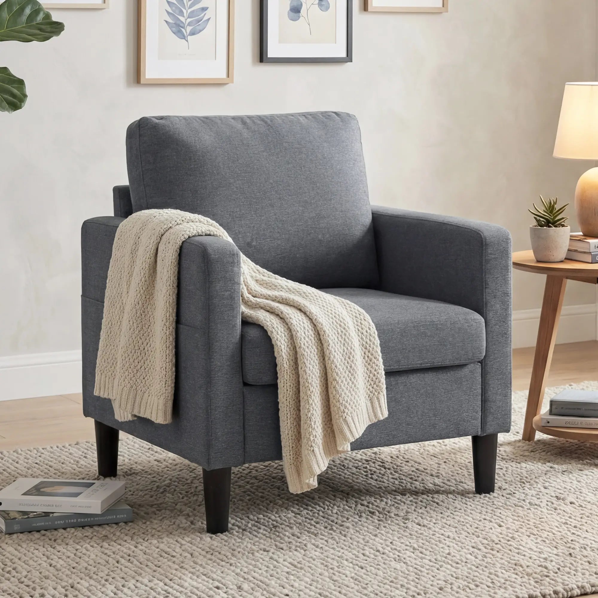 Modern Upholstered Accent Chair, Thick Padded Seat, Dark Grey Accent Chairs at Gallery Canada