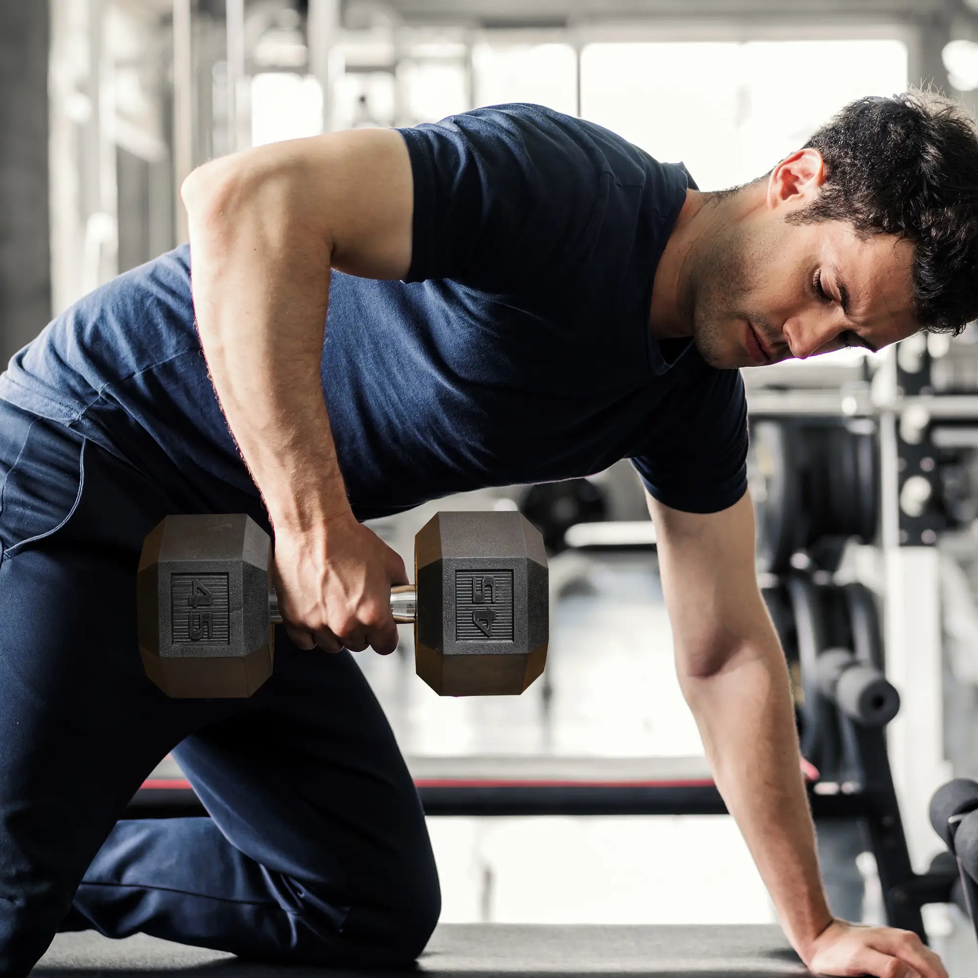 45lbs Rubber Hex Dumbbells, for Home Gym Fitness, Black Dumbbells & Barbells at Gallery Canada