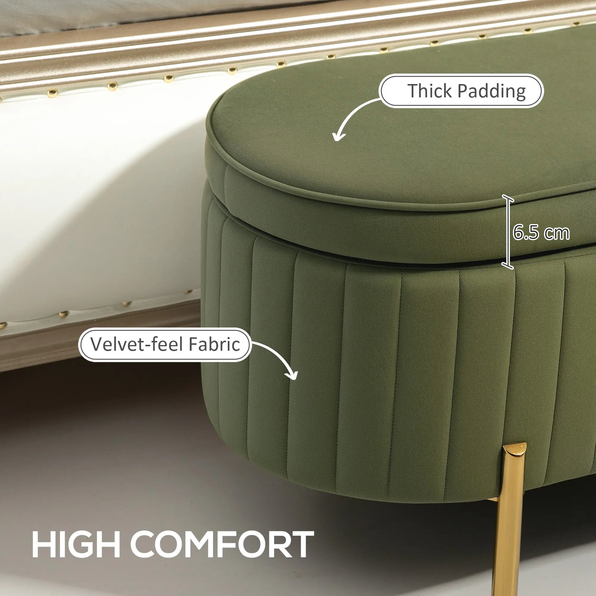 Upholstered Channel Tufted Ottoman Bench, Dark Green Storage Ottomans & Benches at Gallery Canada