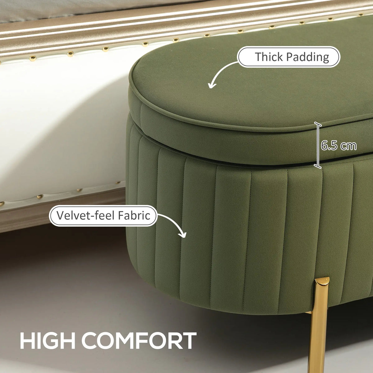 Upholstered Channel Tufted Ottoman Bench, Dark Green Storage Ottomans & Benches at Gallery Canada