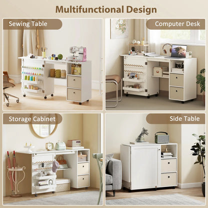 Rolling Sewing Machine Table, Folding Craft Table with Drawers, White Sewing Cabinets at Gallery Canada
