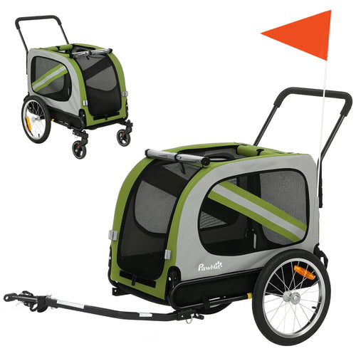 2-in-1 Dog Bike Trailer Pet Stroller, Green