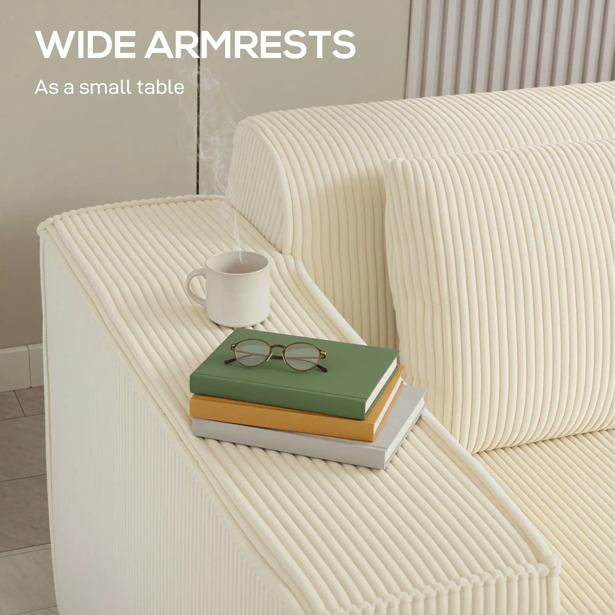 Boneless Couch, Corduroy 3 Seater Sofa, Deep Seat, Wide Armrests, Beige 3-Seater Sofas at Gallery Canada