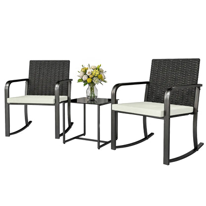3 Piece Rocking Bistro Set, Glass Coffee Table, Cream White Bistro Sets Black, Cream White at Gallery Canada
