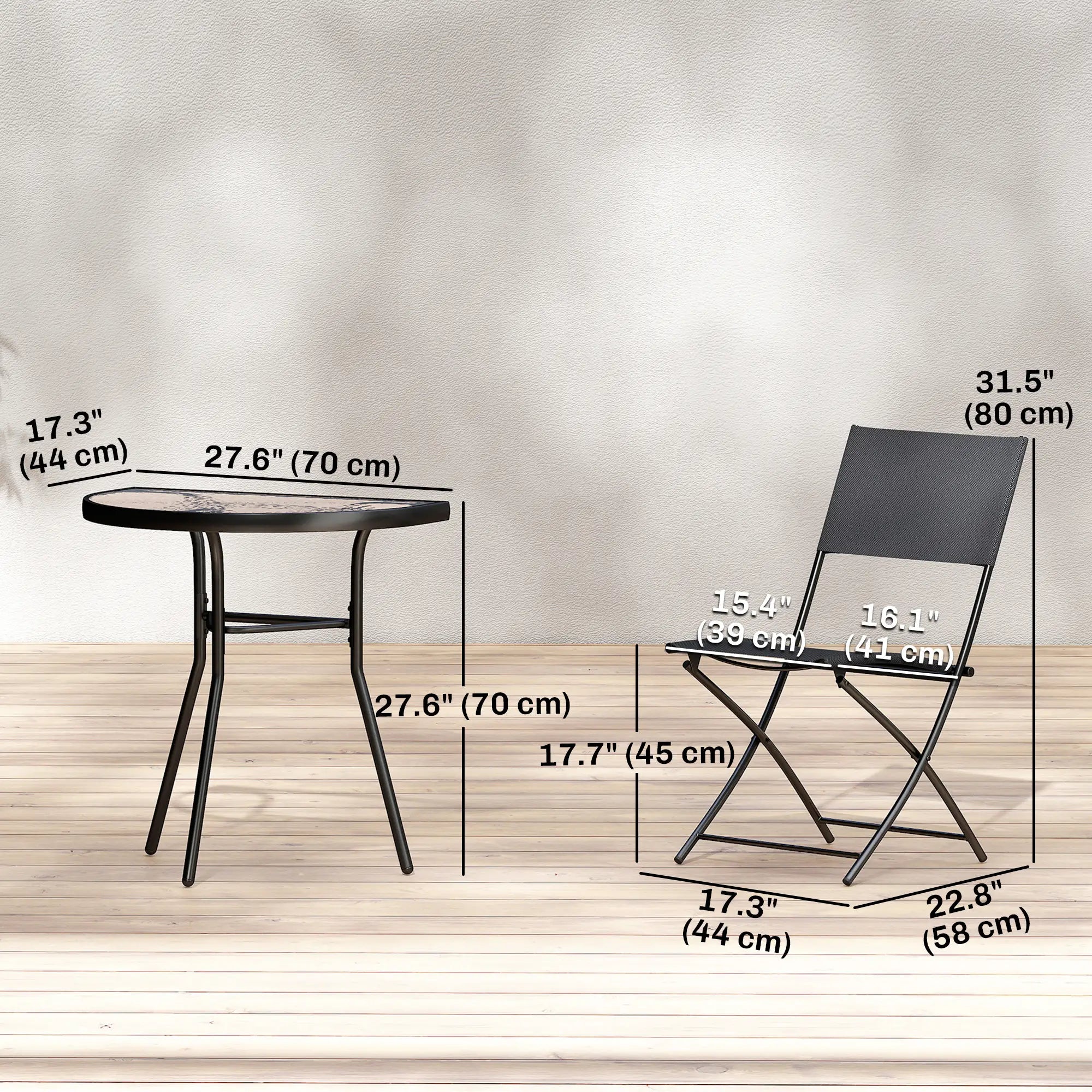3-Piece Patio Bistro Set, Folding Chairs, Glass Table, Black Bistro Sets at Gallery Canada