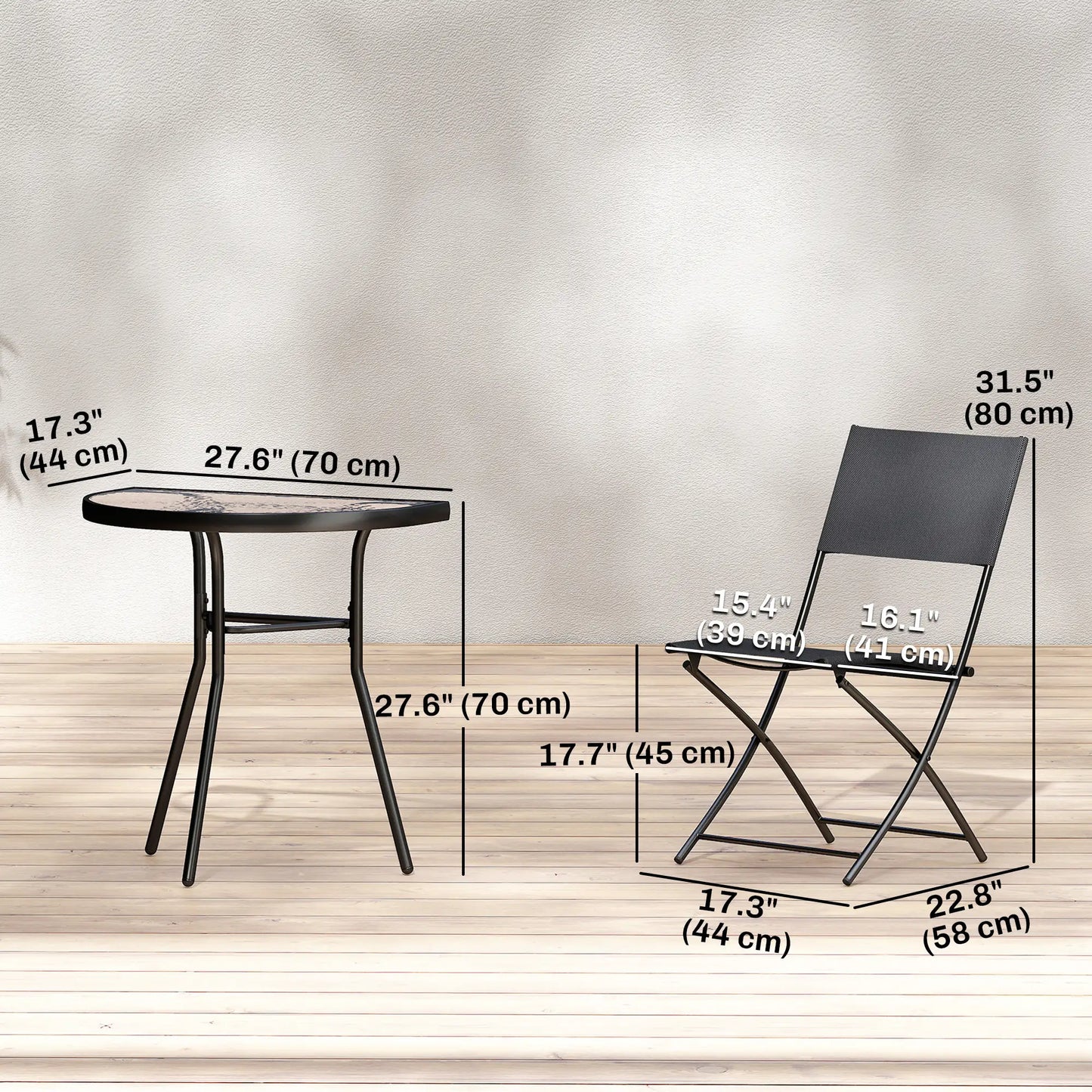 3-Piece Patio Bistro Set, Folding Chairs, Glass Table, Black Bistro Sets at Gallery Canada