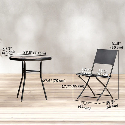 3-Piece Patio Bistro Set, Folding Chairs, Glass Table, Black Bistro Sets at Gallery Canada