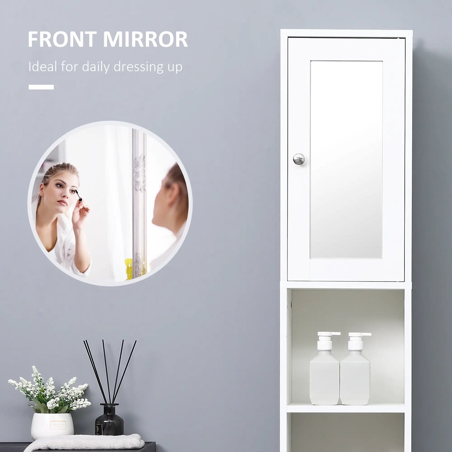 Tall Bathroom Storage Cabinet with Mirror, Adjustable Shelves, White Bathroom Cabinets at Gallery Canada