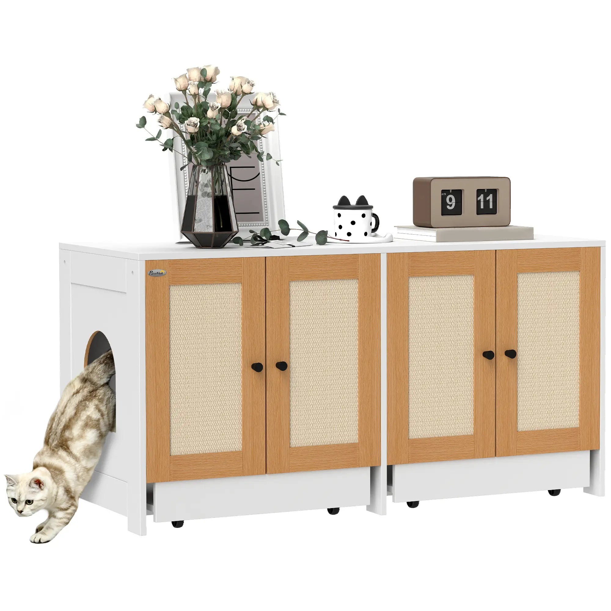 Cat Litter Box Enclosure, 2 Cabinets, Scratching Mats, White Cat Litter Box Enclosures at Gallery Canada