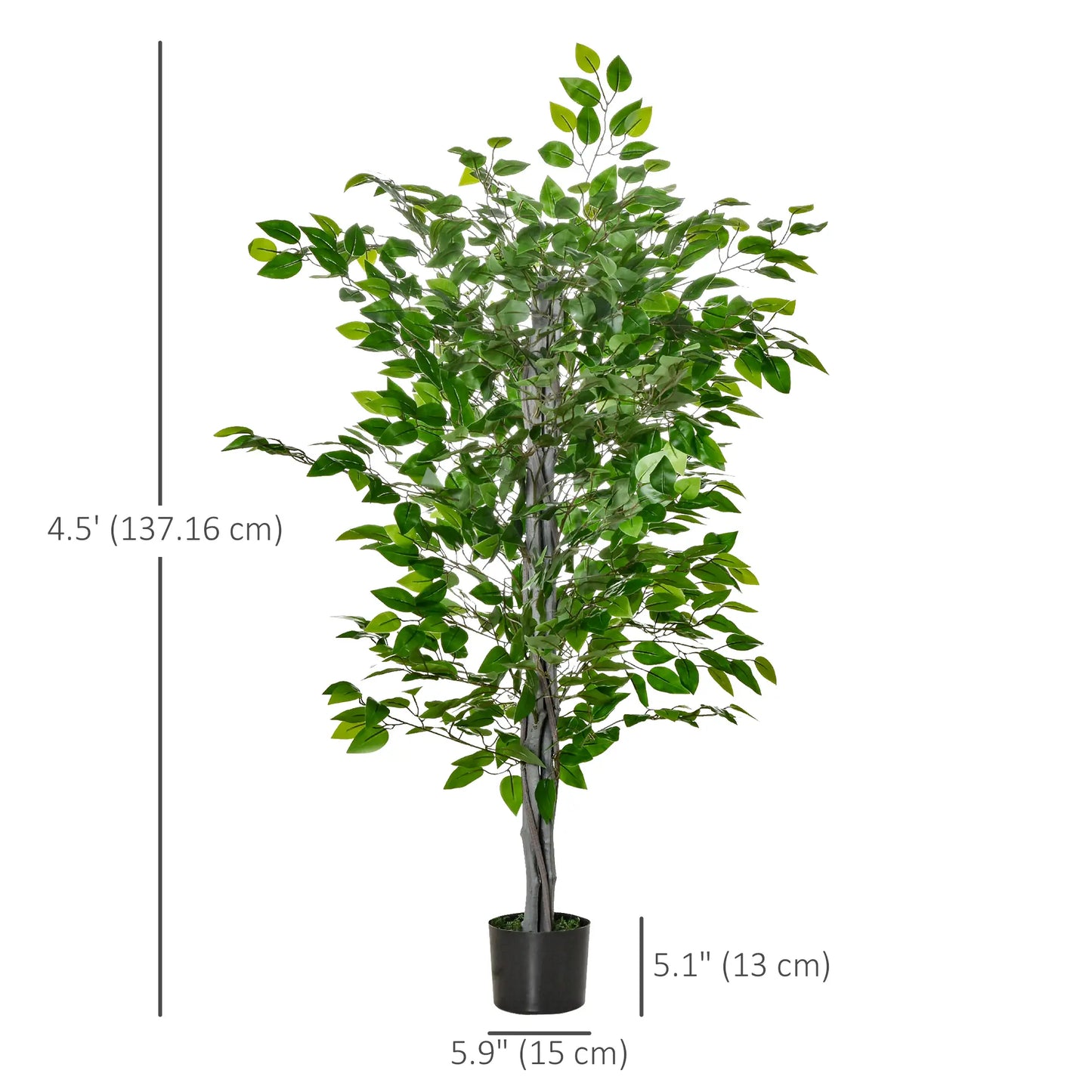 4.5ft Ficus Artificial Plant, Realistic Leaves, Potted, Green Artificial Trees at Gallery Canada