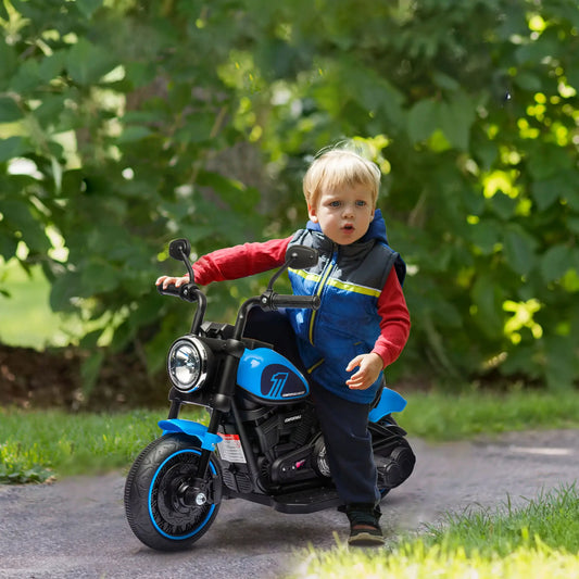 6V Kids Motorcycle, Training Wheels, Foot Pedal, Headlight, Music, Blue Electric Motorcycles Blue, Black at Gallery Canada