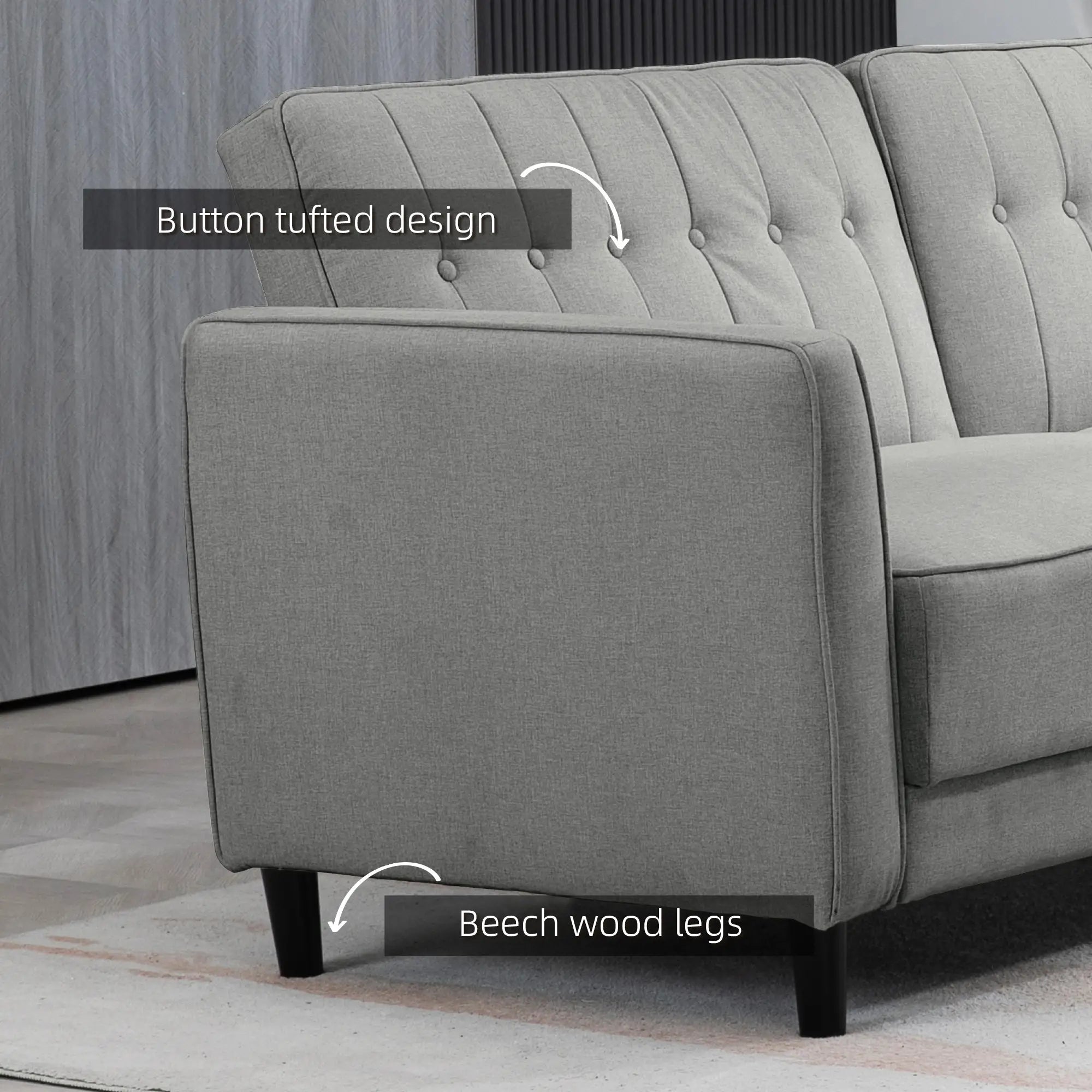 Convertible Bed with Couch, Button Tufted Fabric Sofa Bed, Adjustable Back, Grey 2-Seater Sofas at Gallery Canada
