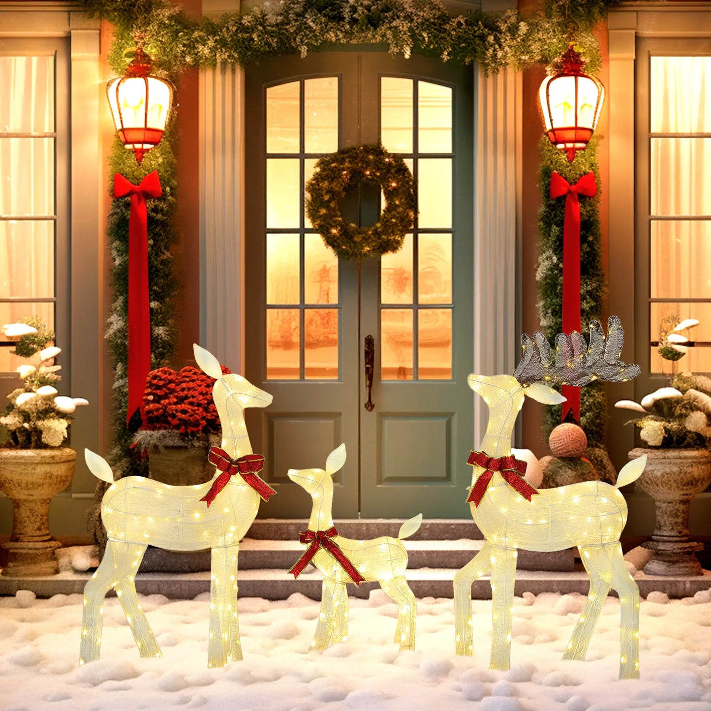 3 Piece Lighted Christmas Reindeer Family, 55 Inch LED Outdoor Decor Christmas Decorations at Gallery Canada