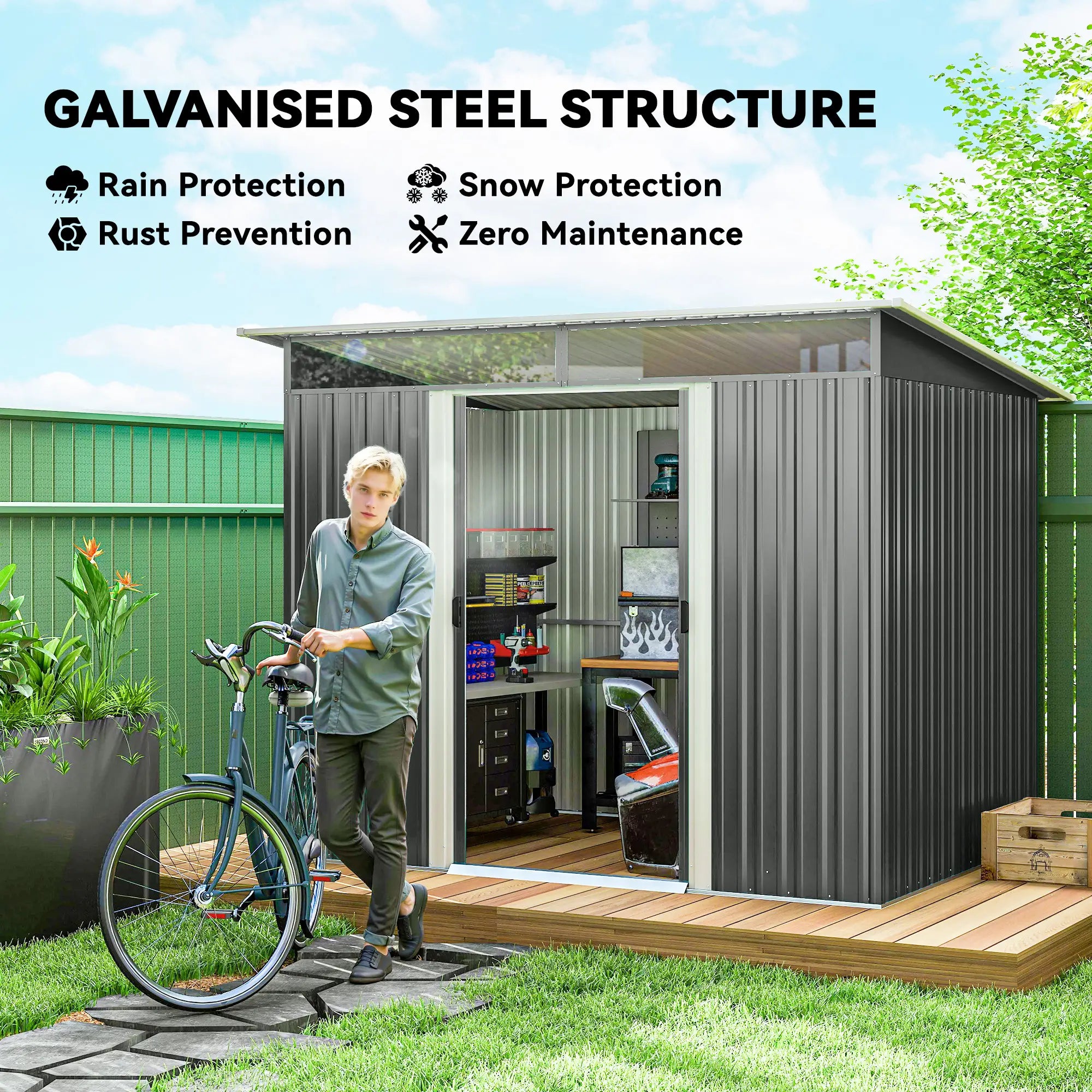 9' x 6.5' Metal Garden Shed, Outdoor Utility Storage, Dark Grey Sheds at Gallery Canada
