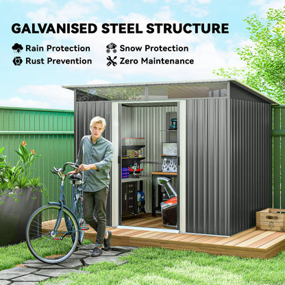 9' x 6.5' Metal Garden Shed, Outdoor Utility Storage, Dark Grey Sheds at Gallery Canada