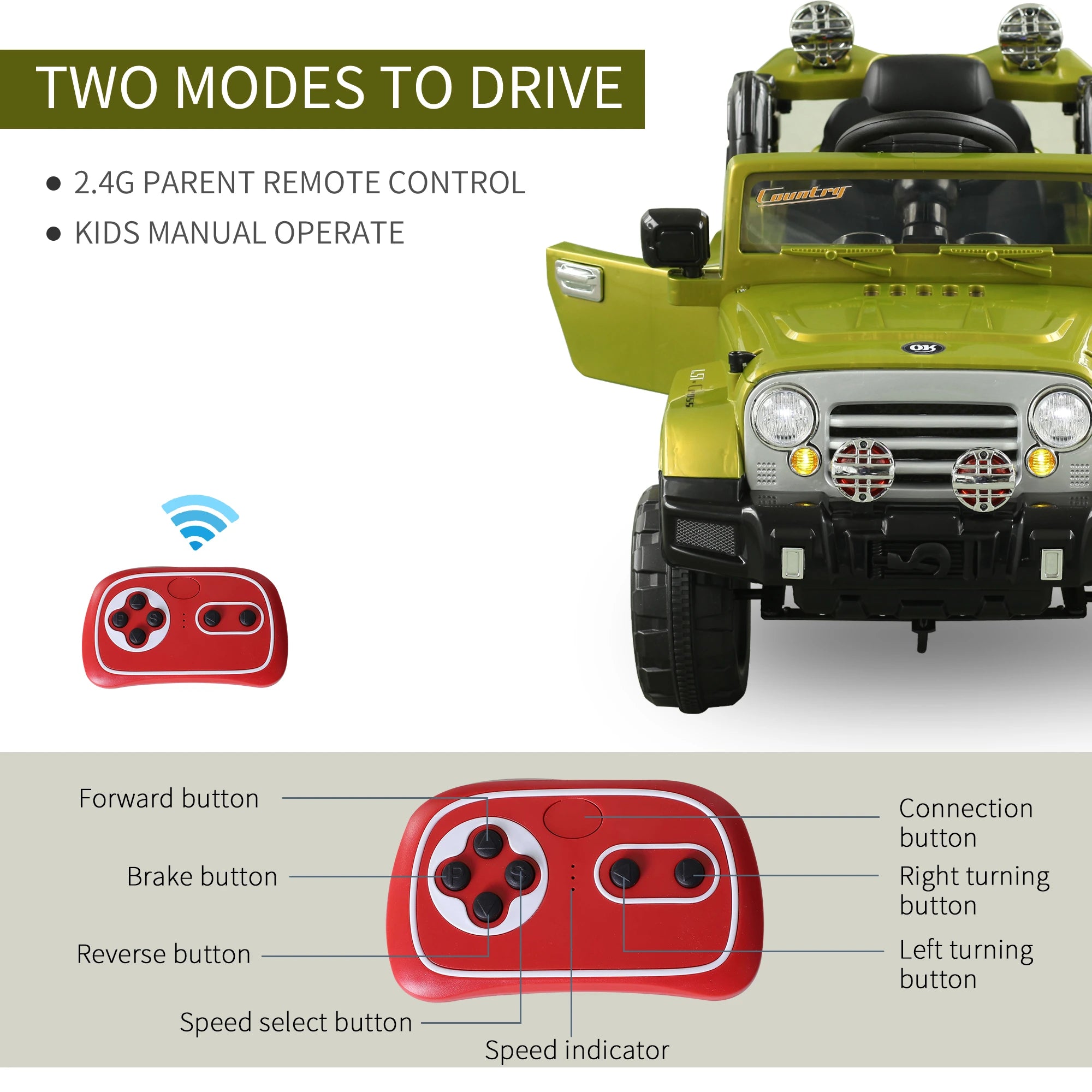 12V Kids Electric Ride On Car, Remote Control, 2 Speeds, Green Electric Toy Cars at Gallery Canada