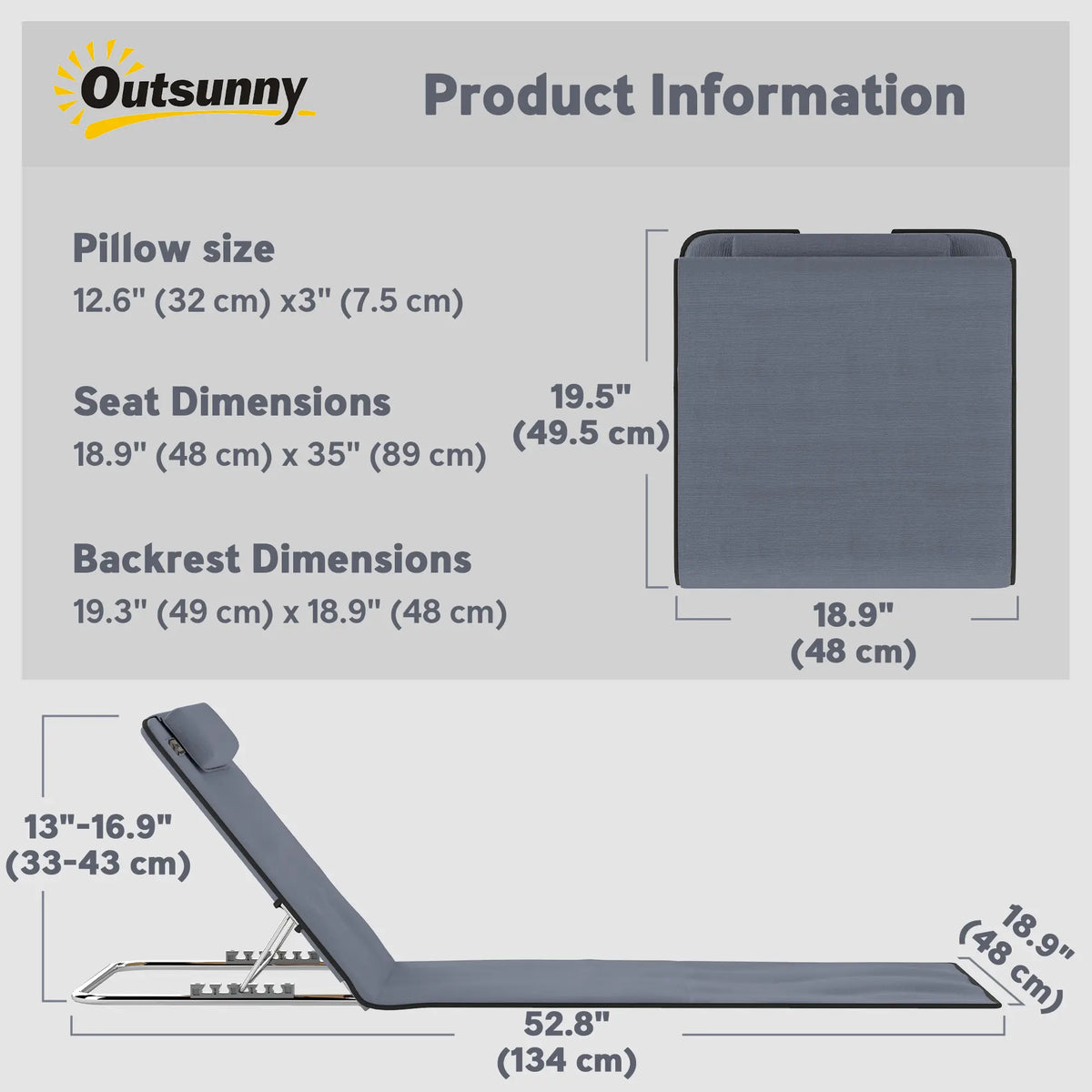 2 Pieces Beach Lounge Chair, Outdoor Folding Chaise, Grey Lounger Chairs at Gallery Canada