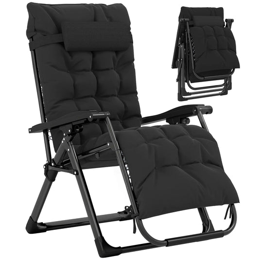 Folding Reclining Zero Gravity Sun Lounger Chair, Black Lounger Chairs Black at Gallery Canada